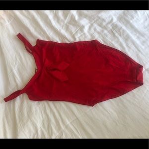 Red Front-Tie Sleeveless Bodysuit